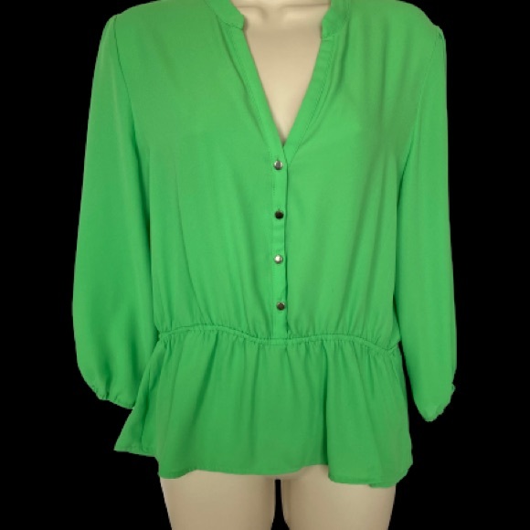 New York & Company Green Long Sleeve Cinched Waist Blouse- Size Small - Picture 1 of 5